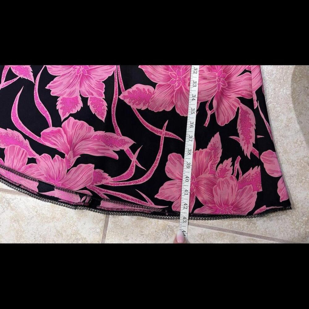 Vintage Betsey Johnson Silk Slip Dress Floral Pink Black Stretch Satin Small - Picture 9 of 12